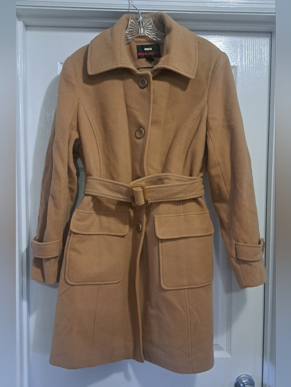 Vintage Y2K M60 Miss Sixty Camel Wool Blend Belted Trench Coat Size Xl